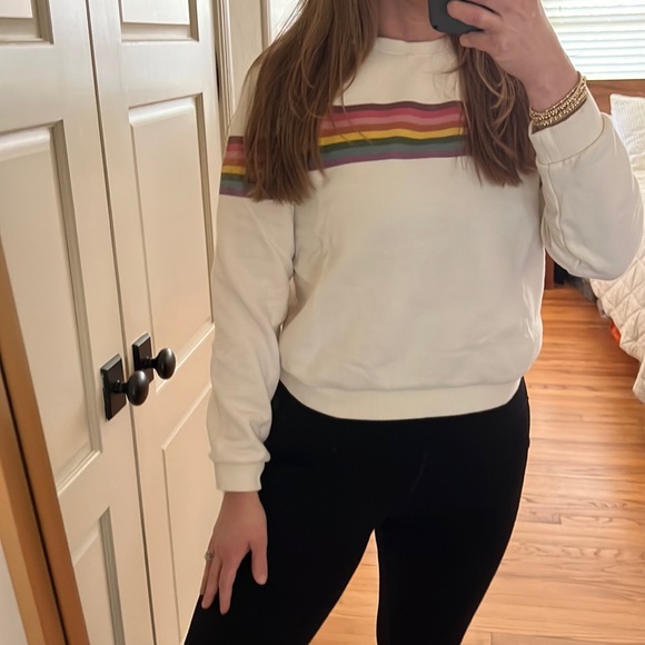 Marine Layer Tops - Marine Layer Anytime Sweatshirt Cream with Rainbow Stripes Size Small